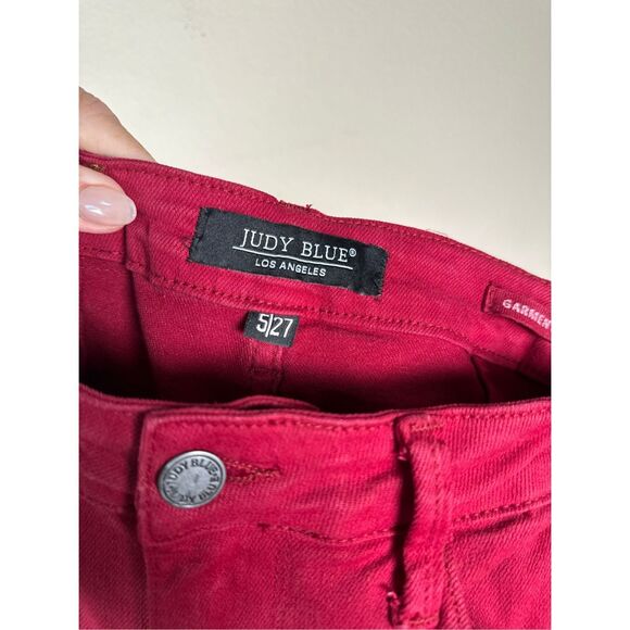 Judy Blue Heart Pocket Straight Leg Wide Scarlett Red Jeans sz 5/27 - Picture 8 of 10